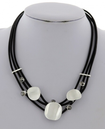 Cord Multi Strand Necklace Burnished Silver Discs