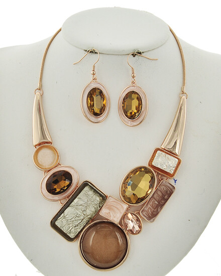 Rose Gold Multi Stone Statement Necklace Set