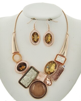 Rose Gold Multi Stone Statement Necklace Set