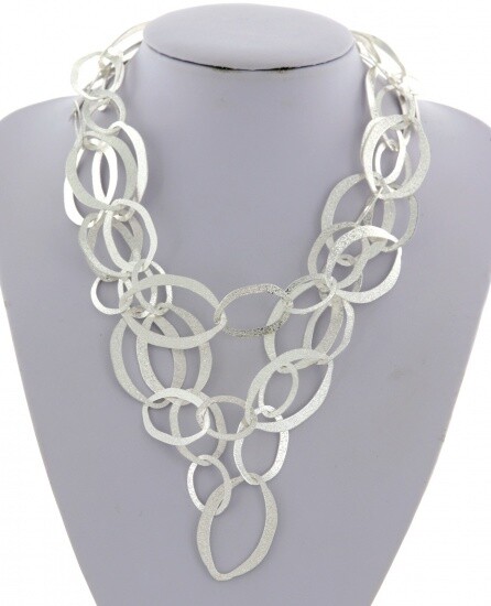 Silver Stippled Multi Ring Lightweight Necklace