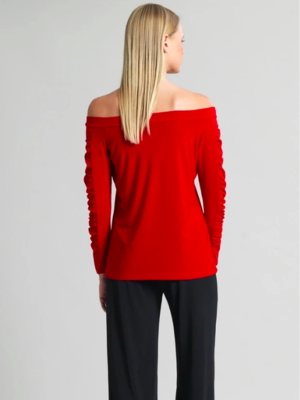 Red Off Shoulder Ruched Sleeve Top