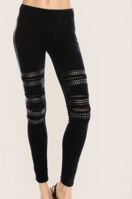 Black Leggings With Mesh/Stone Detailing