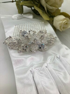 Silver Plated Lace Leaves/Crystal Hair Comb