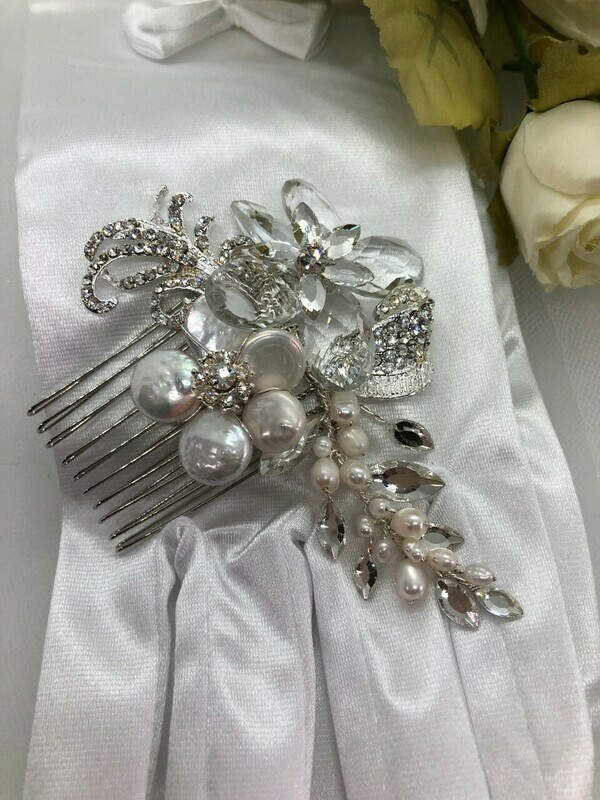 Keshi Pearl/Swarovski Crystal Hair Comb