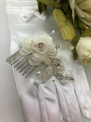 Fabric Rose Pearl Leaf Crystal Hair Comb