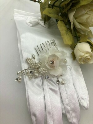 Fabric Rose Pearl Leaf Crystal Hair Comb