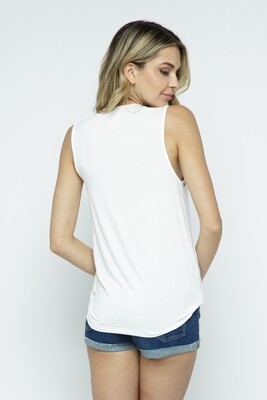 White Bejeweled Neck Sleeveless Top