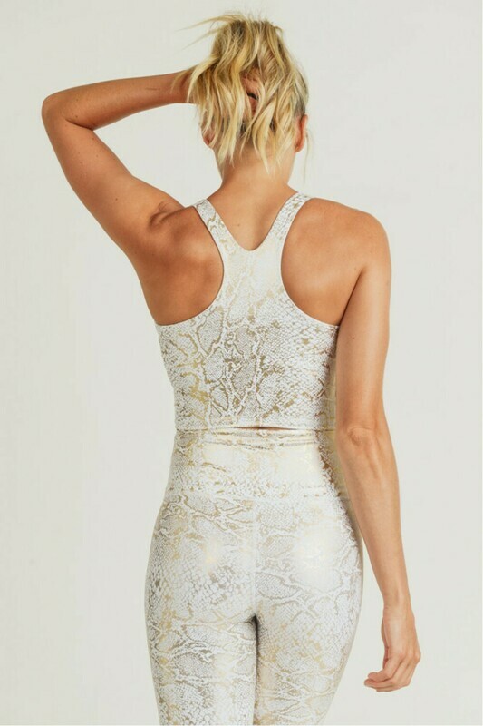 Gold Snake Print Racerback Active Cropped Top