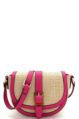 Woven Straw Buckle Saddle Shoulder Bag