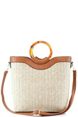Resin Handle Accent Bamboo Straw 2-Way Satchel
