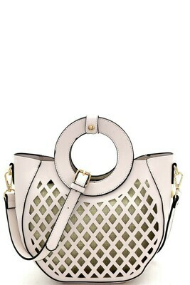 Cut-Out Mixed-Material 2 in 1 Satchel