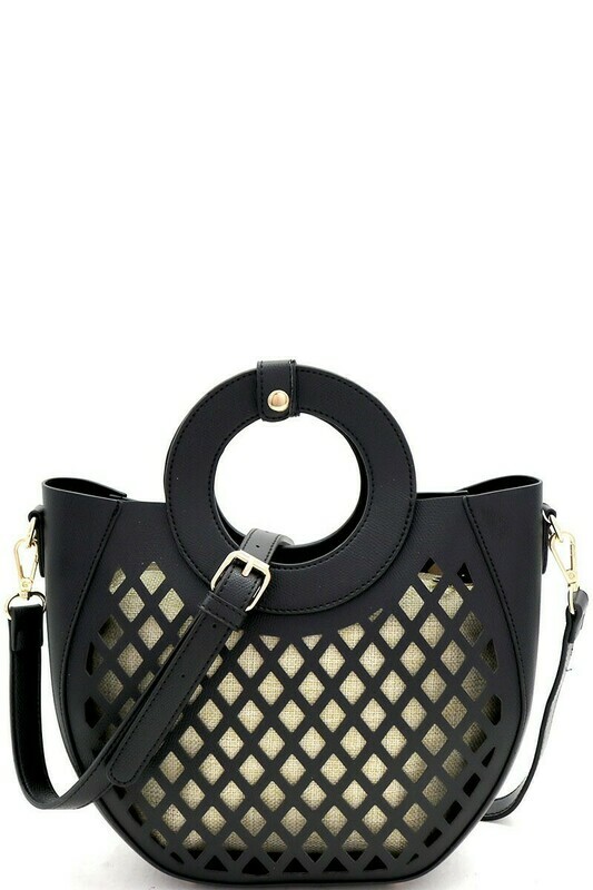 Cut-Out Mixed-Material 2 in 1 Satchel