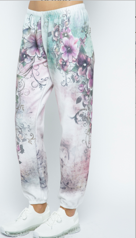 White Floral Lounge Pants