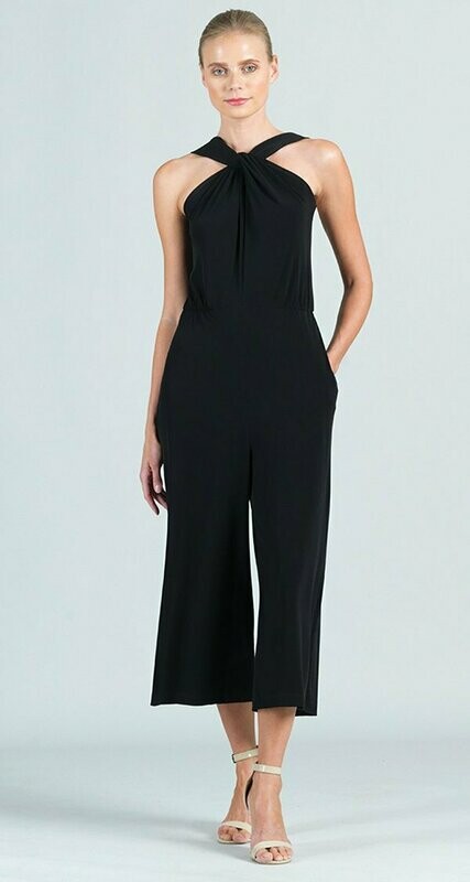 Black Grecian Halter Pocket Jumpsuit 