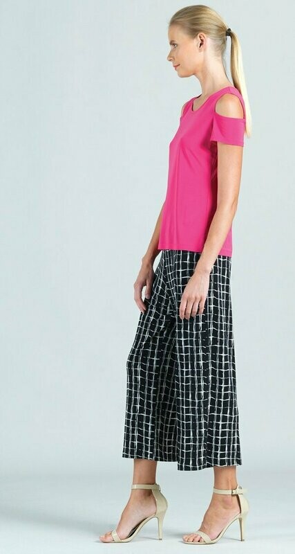 Open Shoulder Short Half Sleeve Fuchsia Top