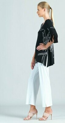 Bouquet Print Tie Cuff Side Vent Tunic