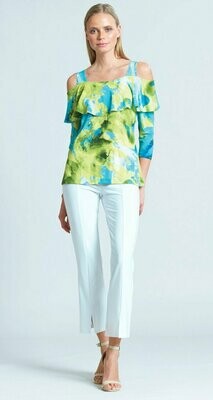 Watercolor Print Light Knit Open Shoulder Top