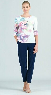 Floral Print Mesh Knit Back Tie Tulip Cuff Top