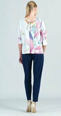 Floral Print Mesh Knit Back Tie Tulip Cuff Top