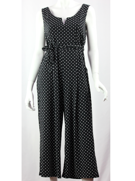 Black White Polka Dot Slip On Jumpsuit