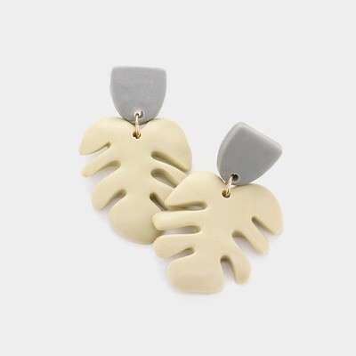  Clay Tropical Leaf Dangle Earrings
