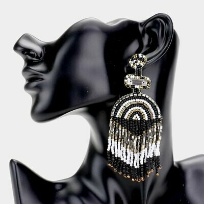 Felt Back Boho Seed Beaded Fringe Earrings
