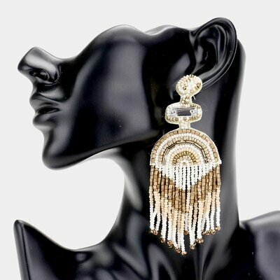 Felt Back Boho Seed Beaded Fringe Earrings