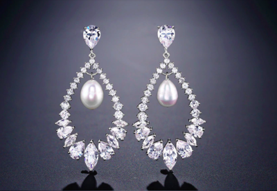 AAA CZ Open Pearl Drop Formal Earring
