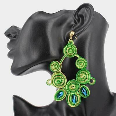 Swirl Metal Triple Resin Bead Point Dangle Earring
