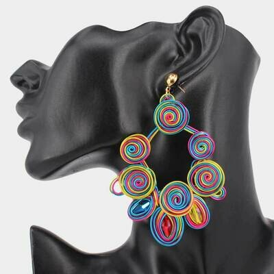 Swirl Metal Triple Resin Bead Point Dangle Earring