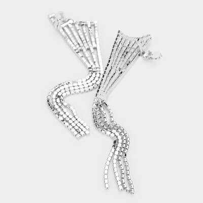 Rhinestone Long Drop Ear Cuff Evening Earring