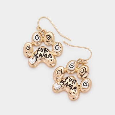 Fur Mama Animal Paw Metal Dangle Earrings Fur Mama Animal Paw Metal Dangle Earrings