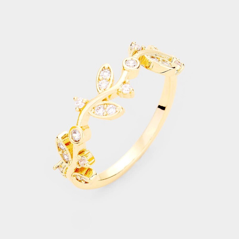 Gold Plated CZ Leaf Ring