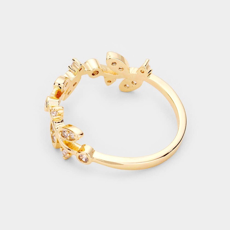 Gold Plated CZ Leaf Ring
