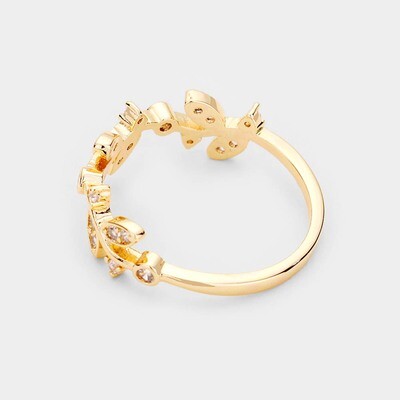 Gold Plated CZ Leaf Ring