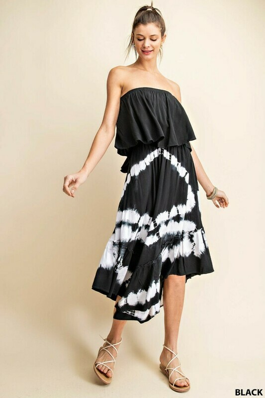 Off The Shoulder Black Tie Dye Midi Dress