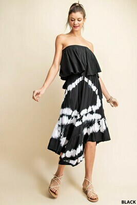 Off The Shoulder Black Tie Dye Midi Dress