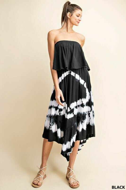 Off The Shoulder Black Tie Dye Midi Dress