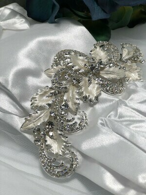 Brushed Leaf Crystal Swirl Large Hair Clip