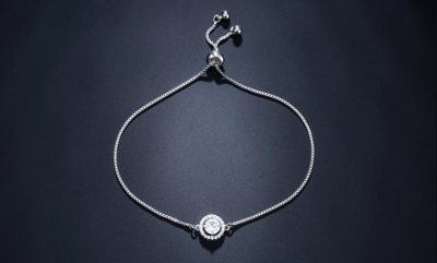 Round CZ Halo Adjustable Bracelet
