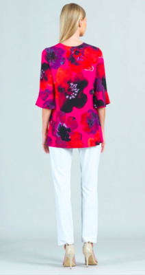 Poppy Print U-Neck Tulip Cuff Sleeve Tunic