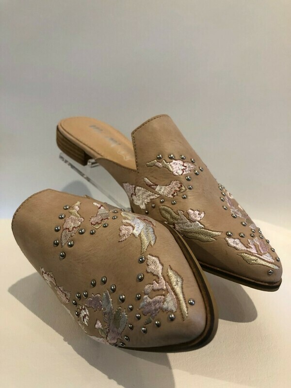 Blush Leather Embroidered Studded Mule
