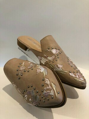 Blush Leather Embroidered Studded Mule