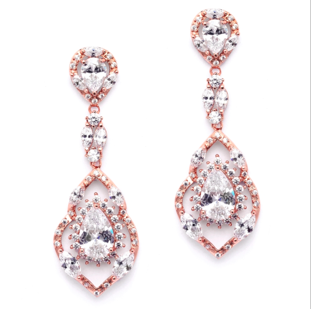 Rose Gold AAA CZ Hollow Out Long Dangle Formal Earring