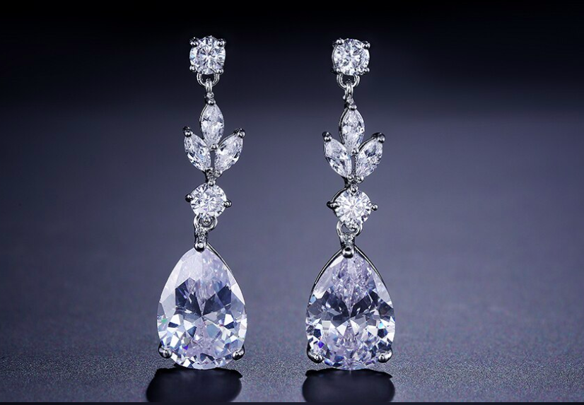 AAA Cubic Zirconia Round Marquise Teardrop Earring, COLOR: Silver