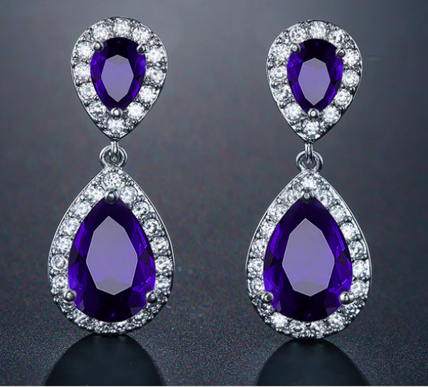 AAA Colored CZ Double Drop Earring
