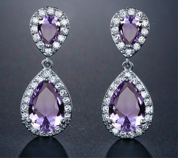 AAA Colored CZ Double Drop Earring