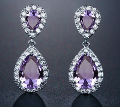AAA Colored CZ Double Drop Earring