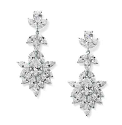 Platinum Silver Marquis & Pear CZ Bridal Earrings