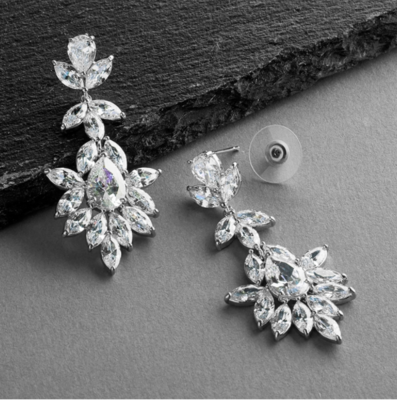 Platinum Silver Marquis &amp; Pear CZ Bridal Earrings